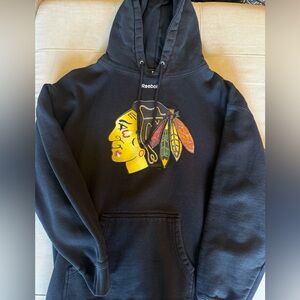 Reebok Black Crewneck Hoodie with Multicolor Native Graphic Chicago Blackhawks